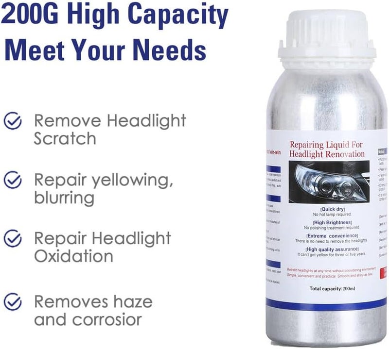 TUTOOLS 200ML Headlight Restoration Liquid,Automobile Headlight Lens Polish Repair Liquid, Car Headlight Scratch Restoring Fluid for Repair Headlight Yellowing, Haze, Scratches - Image 2